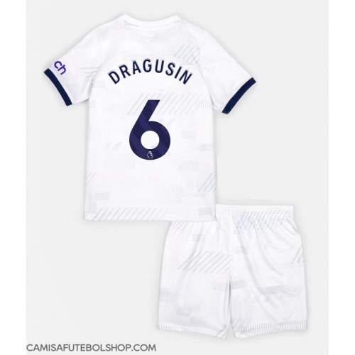 Camisa de time de futebol Tottenham Hotspur Radu Dragusin #6 Replicas 1º Equipamento Infantil 2023-24 Manga Curta (+ Calças curtas)